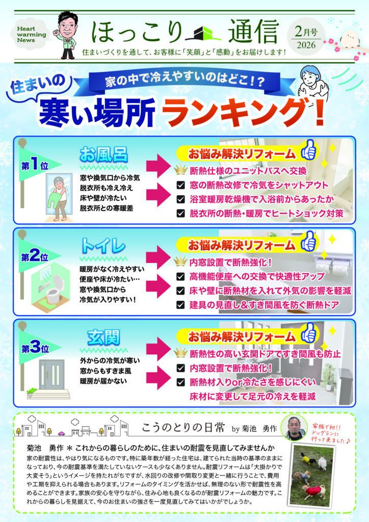 ニュースレター2月号配信♪「住まいの寒い場所ランキング」